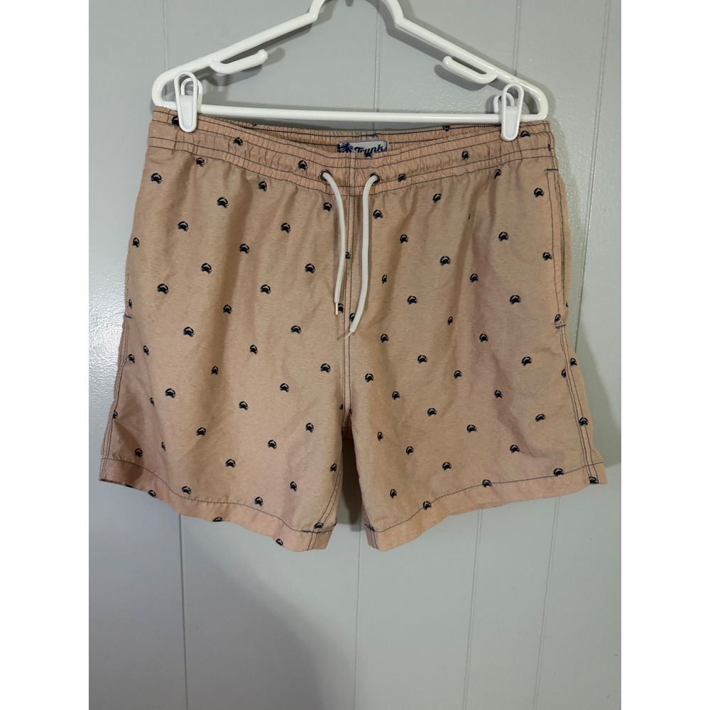 Trunks Surf & Swim Co. Swim Trunks Mens XL Peach Crab Print‎ Elastic Waist Mesh